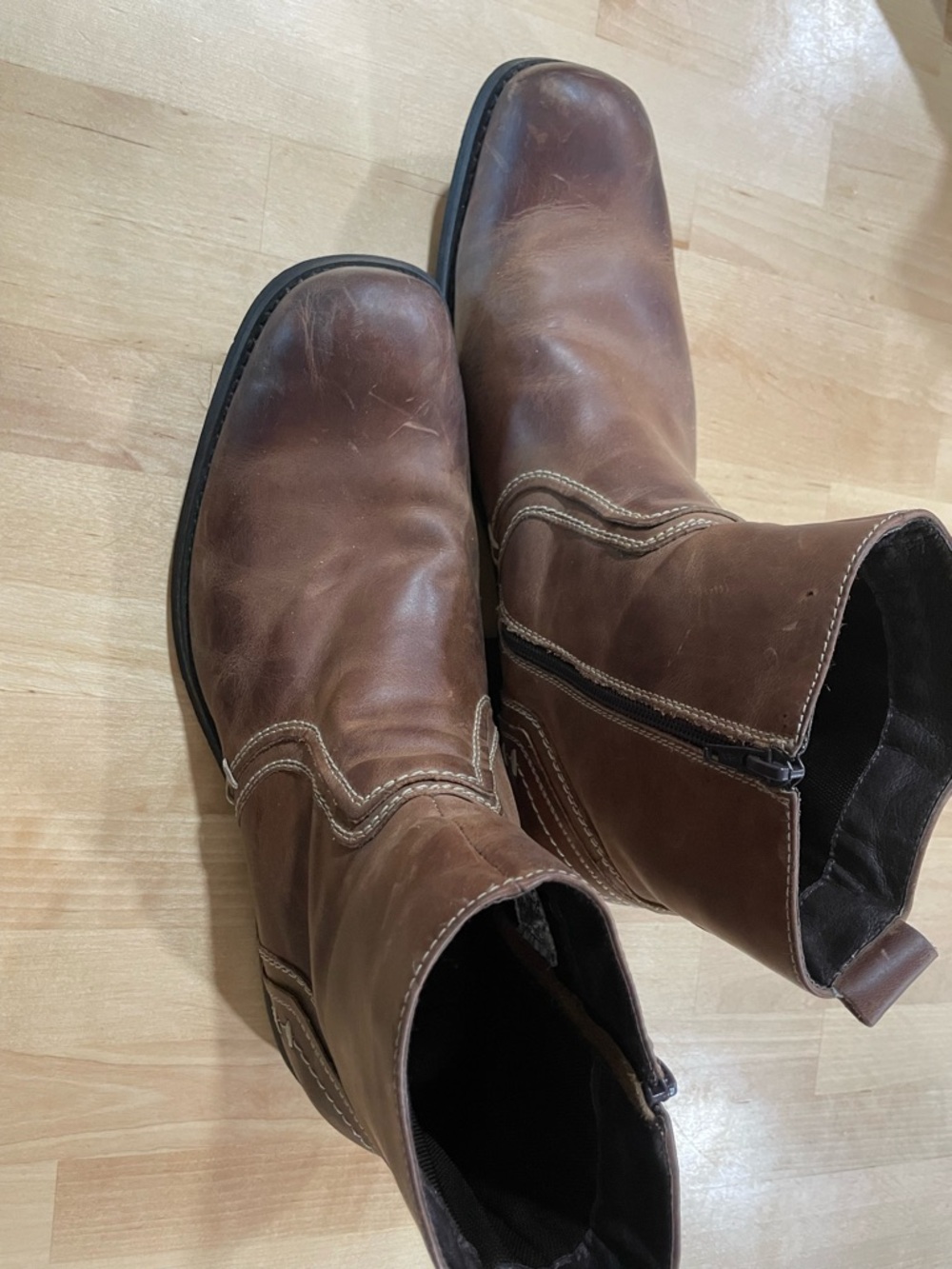 BED|STU Men's Brown Leather Zip Ankle Boots
